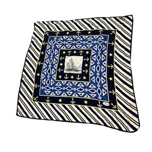 Egon Von Furstenberg Silk Scarf Nautical Sailboat Anchor Print Square Made Italy